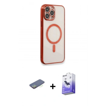 MARSİLYAN™- iPhone 13 Pro Max Kılıf Doruk Minimal - Siyah Bilvis 5in1 5D Magic Hayalet Cam Ekran Koruyucu + Renkli Kamera Lens Koruma Cam - YL