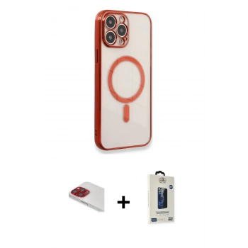 MARSİLYAN™- iPhone 13 Pro Max Kılıf Doruk Minimal - Siyah Bilvis Hayalet Cam Ekran Koruyucu + Pers Alüminyum Kamera Lens - KI