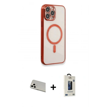 MARSİLYAN™- iPhone 13 Pro Max Kılıf Doruk Minimal - Siyah Bilvis Hayalet Cam Ekran Koruyucu + Rainbow Kamera Lens Koruma Cam - BZ