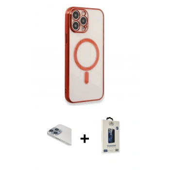 MARSİLYAN™- iPhone 13 Pro Max Kılıf Doruk Minimal - Siyah Bilvis Hayalet Cam Ekran Koruyucu + Pers Alüminyum Kamera Lens - SABE