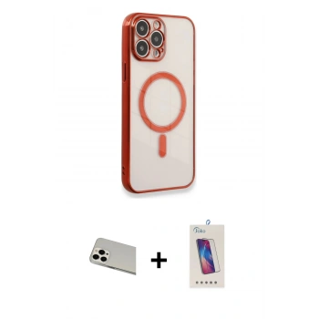 MARSİLYAN™- iPhone 13 Pro Max Kılıf Doruk Minimal - Siyah Joko 5D Cam + Rainbow Kamera Lens Koruma Cam - BZ