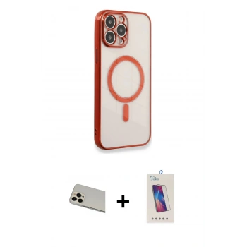 MARSİLYAN™- iPhone 13 Pro Max Kılıf Doruk Minimal - Siyah Joko 5D Cam + Rainbow Kamera Lens Koruma Cam - REGD