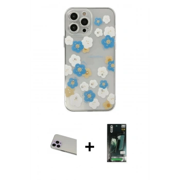 MARSİLYAN™- iPhone 13 Pro Max Kılıf Eksen Asil Prime - Şeffaf 360 Full Body Arka Koruyucu + Rainbow Kamera Lens Koruma Cam - MR