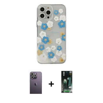MARSİLYAN™- iPhone 13 Pro Max Kılıf Eksen Asil Prime - Şeffaf 360 Full Body Arka Koruyucu + Neon Fosforlu Kamera Lens - BZ