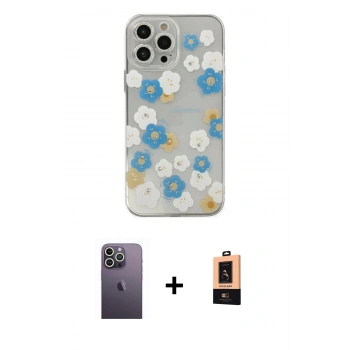 MARSİLYAN™- iPhone 13 Pro Max Kılıf Eksen Asil Prime - Şeffaf Maxco Cam Ekran Koruyucu + Neon Fosforlu Kamera Lens - BZ