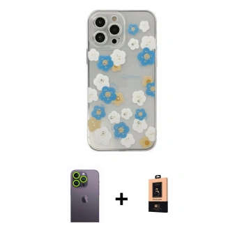 MARSİLYAN™- iPhone 13 Pro Max Kılıf Eksen Asil Prime - Şeffaf Maxco Cam Ekran Koruyucu + Neon Fosforlu Kamera Lens - YL