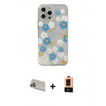 MARSİLYAN™- iPhone 13 Pro Max Kılıf Eksen Asil Prime - Şeffaf Maxco Cam Ekran Koruyucu + Rainbow Kamera Lens Koruma Cam - REGD