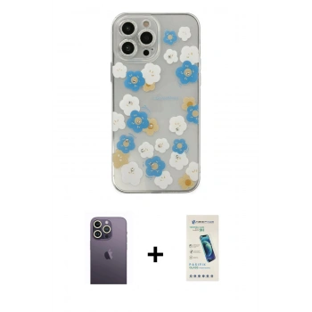 MARSİLYAN™- iPhone 13 Pro Max Kılıf Eksen Asil Prime - Şeffaf Pasifik Cam Ekran Koruyucu + Neon Fosforlu Kamera Lens - BZ