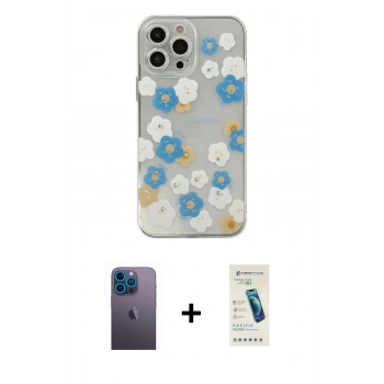 MARSİLYAN™- iPhone 13 Pro Max Kılıf Eksen Asil Prime - Şeffaf Pasifik Cam Ekran Koruyucu + Neon Fosforlu Kamera Lens - MI