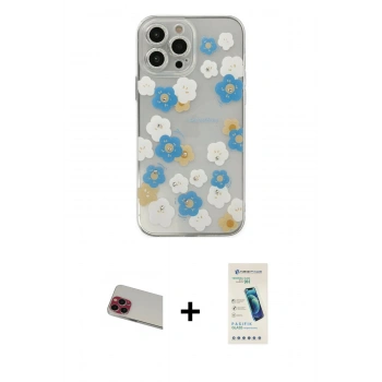 MARSİLYAN™- iPhone 13 Pro Max Kılıf Eksen Asil Prime - Şeffaf Pasifik Cam Ekran Koruyucu + Rainbow Kamera Lens Koruma Cam - KI