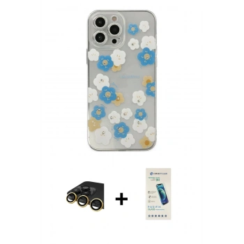 MARSİLYAN™- iPhone 13 Pro Max Kılıf Eksen Asil Prime - Şeffaf Pasifik Cam Ekran Koruyucu + Raze Metal Kamera Lens - GD
