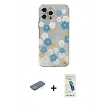 MARSİLYAN™- iPhone 13 Pro Max Kılıf Eksen Asil Prime - Şeffaf Pasifik Cam Ekran Koruyucu + Renkli Kamera Lens Koruma Cam - YL
