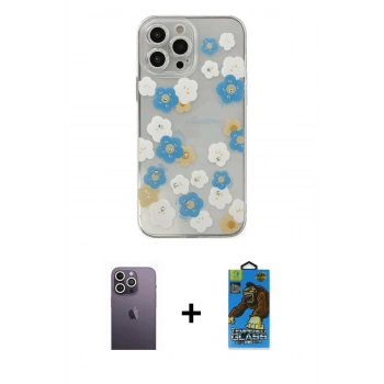 MARSİLYAN™- iPhone 13 Pro Max Kılıf Eksen Asil Prime - Siyah 18D Cam Ekran Koruyucu + Neon Fosforlu Kamera Lens - BZ
