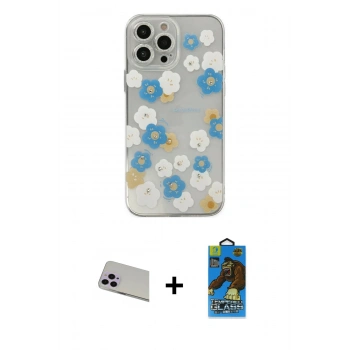 MARSİLYAN™- iPhone 13 Pro Max Kılıf Eksen Asil Prime - Siyah 18D Cam Ekran Koruyucu + Rainbow Kamera Lens Koruma Cam - MR