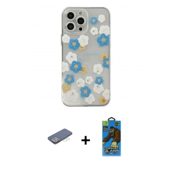 MARSİLYAN™- iPhone 13 Pro Max Kılıf Eksen Asil Prime - Siyah 18D Cam Ekran Koruyucu + Renkli Kamera Lens Koruma Cam - YL