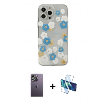MARSİLYAN™- iPhone 13 Pro Max Kılıf Eksen Asil Prime - Siyah 3D Antistatik Cam Ekran Koruyucu + Neon Fosforlu Kamera Lens - BZ