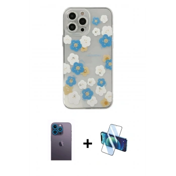 MARSİLYAN™- iPhone 13 Pro Max Kılıf Eksen Asil Prime - Siyah 3D Antistatik Cam Ekran Koruyucu + Neon Fosforlu Kamera Lens - MI
