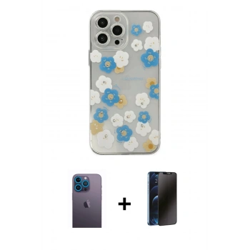 MARSİLYAN™- iPhone 13 Pro Max Kılıf Eksen Asil Prime - Siyah 3D Antistatik Hayalet Cam Ekran Koruyucu + Neon Fosforlu Kamera Lens - MI