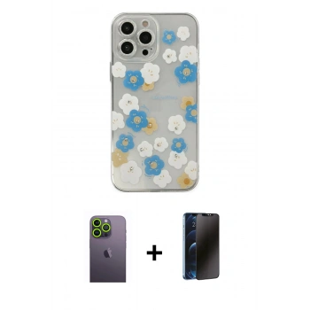MARSİLYAN™- iPhone 13 Pro Max Kılıf Eksen Asil Prime - Siyah 3D Antistatik Hayalet Cam Ekran Koruyucu + Neon Fosforlu Kamera Lens - YL