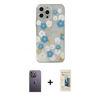 MARSİLYAN™- iPhone 13 Pro Max Kılıf Eksen Asil Prime - Siyah 6D Mat Seramik Hayalet Nano Ekran Koruyucu + Neon Fosforlu Kamera Lens - BZ