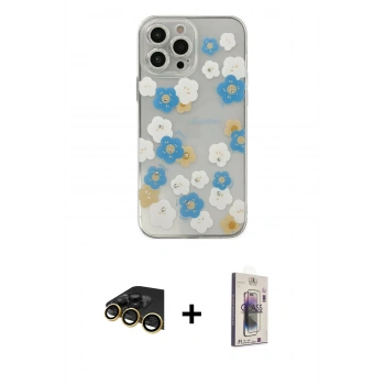 MARSİLYAN™- iPhone 13 Pro Max Kılıf Eksen Asil Prime - Siyah Bilvis 3D Cam Ekran Koruyucu + Raze Metal Kamera Lens - GD