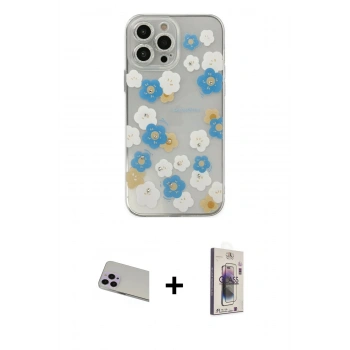 MARSİLYAN™- iPhone 13 Pro Max Kılıf Eksen Asil Prime - Siyah Bilvis 3D Cam Ekran Koruyucu + Rainbow Kamera Lens Koruma Cam - MR