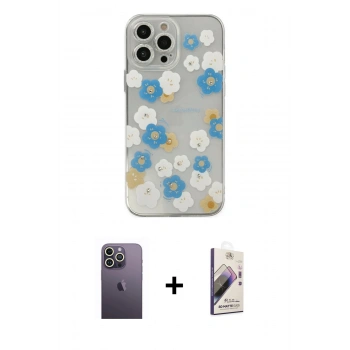 MARSİLYAN™- iPhone 13 Pro Max Kılıf Eksen Asil Prime - Siyah Bilvis 3D Mat Cam Ekran Koruyucu + Neon Fosforlu Kamera Lens - BZ