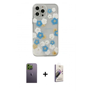 MARSİLYAN™- iPhone 13 Pro Max Kılıf Eksen Asil Prime - Siyah Bilvis 3D Mat Cam Ekran Koruyucu + Neon Fosforlu Kamera Lens - YL