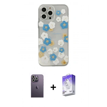 MARSİLYAN™- iPhone 13 Pro Max Kılıf Eksen Asil Prime - Siyah Bilvis 5in1 3D Magic Cam Ekran Koruyucu + Neon Fosforlu Kamera Lens - BZ