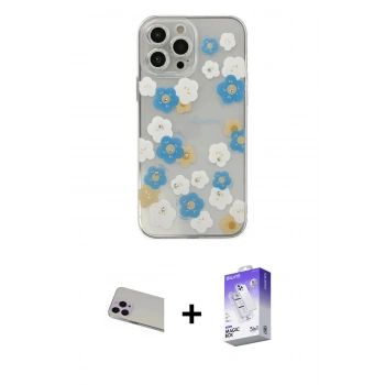 MARSİLYAN™- iPhone 13 Pro Max Kılıf Eksen Asil Prime - Siyah Bilvis 5in1 3D Magic Cam Ekran Koruyucu + Rainbow Kamera Lens Koruma Cam - MR