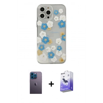 MARSİLYAN™- iPhone 13 Pro Max Kılıf Eksen Asil Prime - Siyah Bilvis 5in1 5D Magic Hayalet Cam Ekran Koruyucu + Neon Fosforlu Kamera Lens - MI