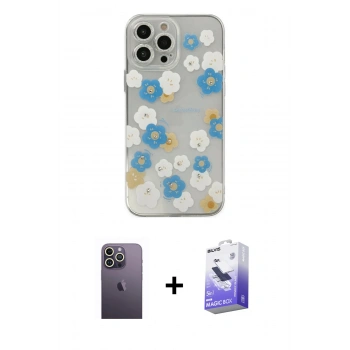 MARSİLYAN™- iPhone 13 Pro Max Kılıf Eksen Asil Prime - Siyah Bilvis 5in1 5D Magic Hayalet Cam Ekran Koruyucu + Neon Fosforlu Kamera Lens - BZ