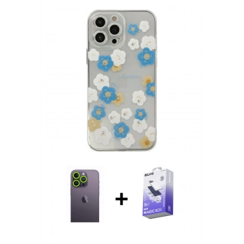 MARSİLYAN™- iPhone 13 Pro Max Kılıf Eksen Asil Prime - Siyah Bilvis 5in1 5D Magic Hayalet Cam Ekran Koruyucu + Neon Fosforlu Kamera Lens - YL