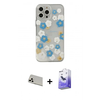 MARSİLYAN™- iPhone 13 Pro Max Kılıf Eksen Asil Prime - Siyah Bilvis 5in1 5D Magic Hayalet Cam Ekran Koruyucu + Rainbow Kamera Lens Koruma Cam - BZ
