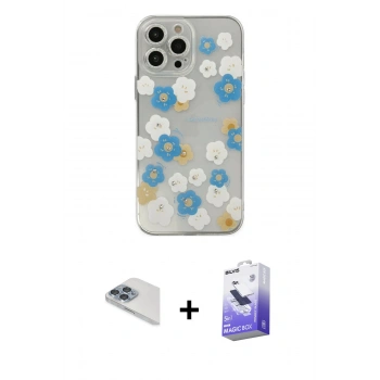 MARSİLYAN™- iPhone 13 Pro Max Kılıf Eksen Asil Prime - Siyah Bilvis 5in1 5D Magic Hayalet Cam Ekran Koruyucu + Pers Alüminyum Kamera Lens - SABE