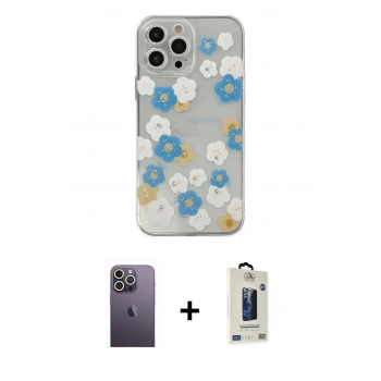 MARSİLYAN™- iPhone 13 Pro Max Kılıf Eksen Asil Prime - Siyah Bilvis Hayalet Cam Ekran Koruyucu + Neon Fosforlu Kamera Lens - BZ