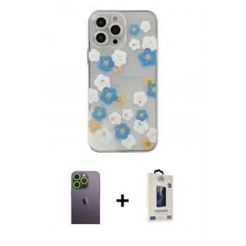 MARSİLYAN™- iPhone 13 Pro Max Kılıf Eksen Asil Prime - Siyah Bilvis Hayalet Cam Ekran Koruyucu + Neon Fosforlu Kamera Lens - YL