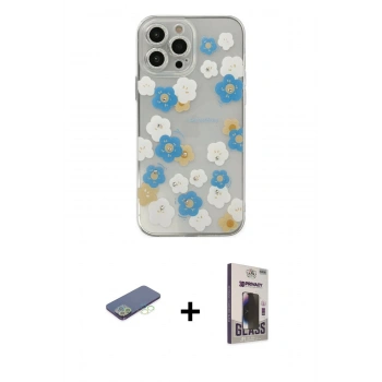 MARSİLYAN™- iPhone 13 Pro Max Kılıf Eksen Asil Prime - Siyah Bilvis Hayalet Cam Ekran Koruyucu + Renkli Kamera Lens Koruma Cam - YL