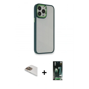 MARSİLYAN™- iPhone 13 Pro Max Kılıf Eksen Doku Prime - Şeffaf 360 Full Body Arka Koruyucu + Pers Alüminyum Kamera Lens - GD