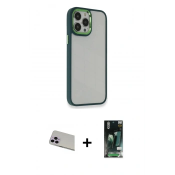 MARSİLYAN™- iPhone 13 Pro Max Kılıf Eksen Doku Prime - Şeffaf 360 Full Body Arka Koruyucu + Rainbow Kamera Lens Koruma Cam - MR
