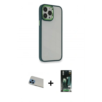 MARSİLYAN™- iPhone 13 Pro Max Kılıf Eksen Doku Prime - Şeffaf 360 Full Body Arka Koruyucu + Rainbow Kamera Lens Koruma Cam - MI
