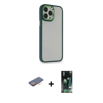 MARSİLYAN™- iPhone 13 Pro Max Kılıf Eksen Doku Prime - Şeffaf 360 Full Body Arka Koruyucu + Renkli Kamera Lens Koruma Cam - TU