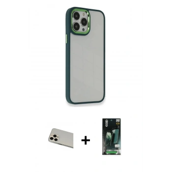 MARSİLYAN™- iPhone 13 Pro Max Kılıf Eksen Doku Prime - Şeffaf 360 Full Body Arka Koruyucu + Rainbow Kamera Lens Koruma Cam - REGD