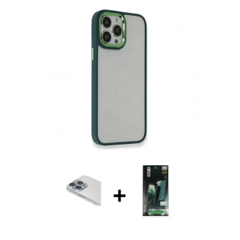 MARSİLYAN™- iPhone 13 Pro Max Kılıf Eksen Doku Prime - Şeffaf 360 Full Body Arka Koruyucu + Pers Alüminyum Kamera Lens - SABE