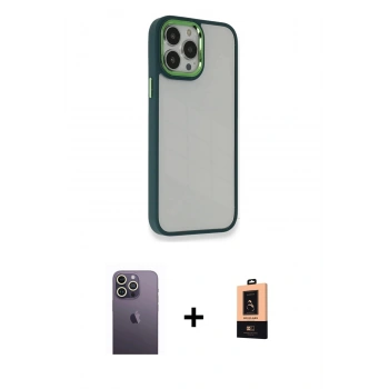 MARSİLYAN™- iPhone 13 Pro Max Kılıf Eksen Doku Prime - Şeffaf Maxco Cam Ekran Koruyucu + Neon Fosforlu Kamera Lens - BZ