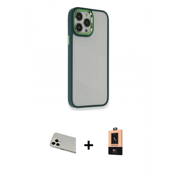MARSİLYAN™- iPhone 13 Pro Max Kılıf Eksen Doku Prime - Şeffaf Maxco Cam Ekran Koruyucu + Rainbow Kamera Lens Koruma Cam - BZ