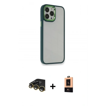 MARSİLYAN™- iPhone 13 Pro Max Kılıf Eksen Doku Prime - Şeffaf Maxco Cam Ekran Koruyucu + Raze Metal Kamera Lens - GD