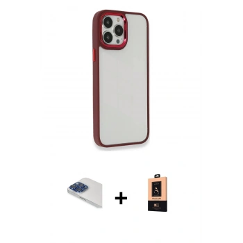 MARSİLYAN™- iPhone 13 Pro Max Kılıf Eksen Doku Prime - Şeffaf Maxco Cam Ekran Koruyucu + Pers Alüminyum Kamera Lens - LT