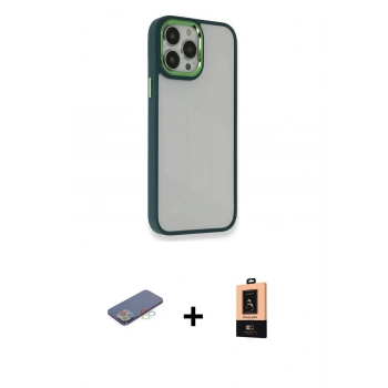 MARSİLYAN™- iPhone 13 Pro Max Kılıf Eksen Doku Prime - Şeffaf Maxco Cam Ekran Koruyucu + Renkli Kamera Lens Koruma Cam - MI