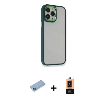 MARSİLYAN™- iPhone 13 Pro Max Kılıf Eksen Doku Prime - Şeffaf Maxco Cam Ekran Koruyucu + Shine Kamera Lens Koruma Cam - MI